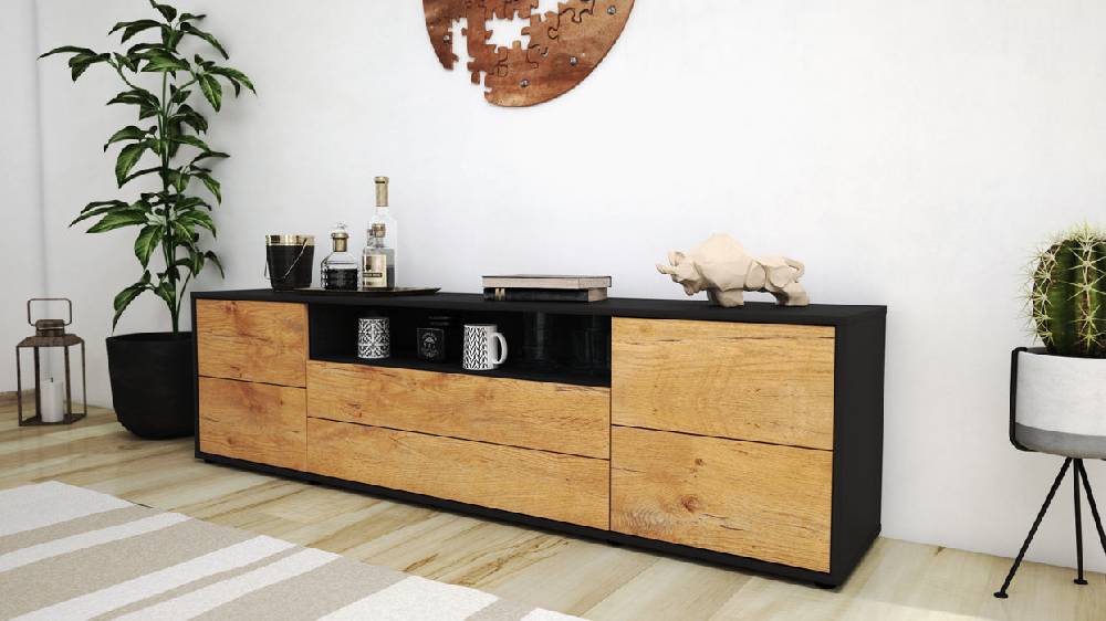 Stil Zeit Möbel Lowboard Aurora, Eiche (180x49x35cm) Sonderangebot der Fabrik