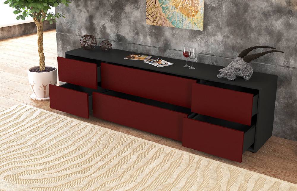 Stil Zeit Möbel Lowboard Assunta, Bordeaux (180x49x35cm) Nur noch ein Tag übrig