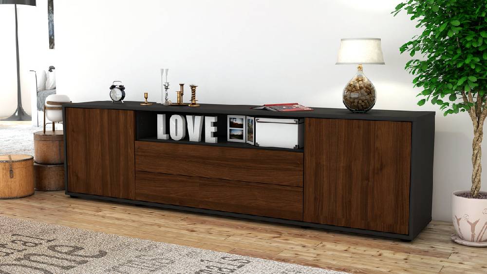 Stil Zeit Möbel Lowboard Armanda, Walnuss (180x49x35cm) 50% Rabatt mit kostenlosem Versand
