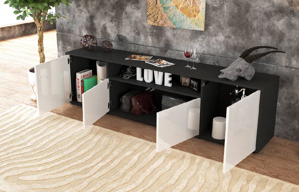Stil Zeit Möbel Lowboard Arianna, Weiß (180x49x35cm) Kostenloser Versand international