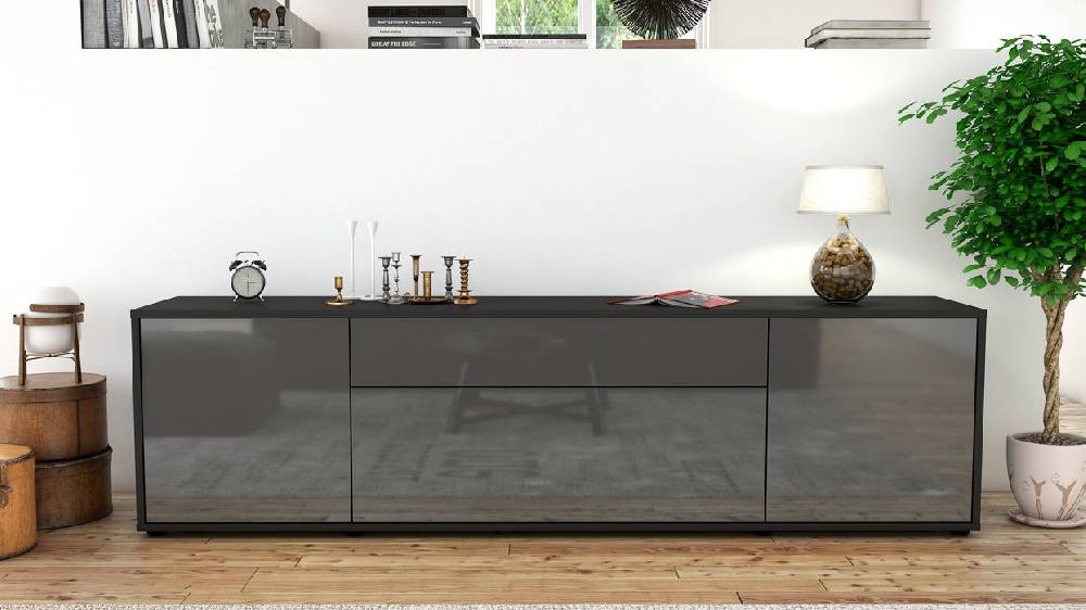 Stil Zeit Möbel Lowboard Aria, Grau (180x49x35cm) Begrenzt auf 3 Tage
