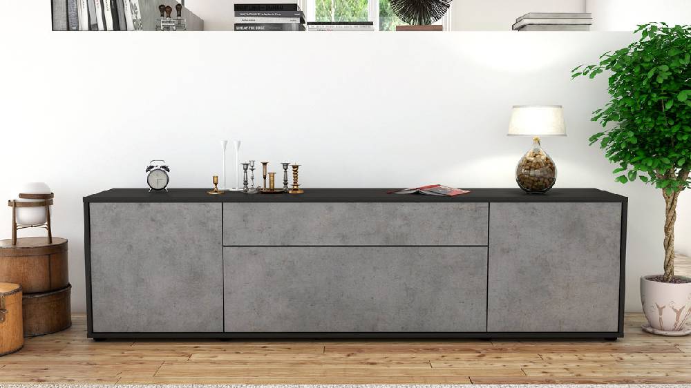 Stil Zeit Möbel Lowboard Aria, Beton (180x49x35cm) Black Friday Preise