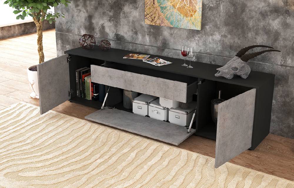 Stil Zeit Möbel Lowboard Aria, Beton (180x49x35cm) Black Friday Preise