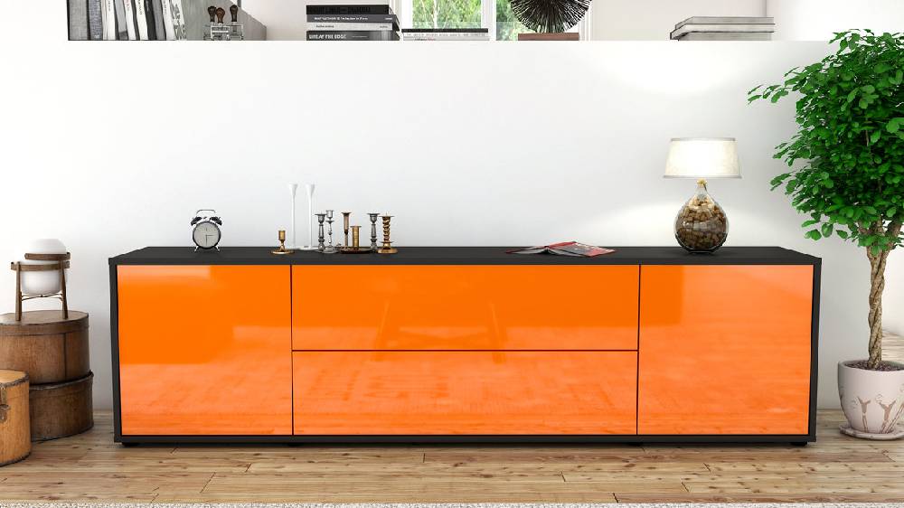 Stil Zeit Möbel Lowboard Aquilina, Orange (180x49x35cm) zollfrei