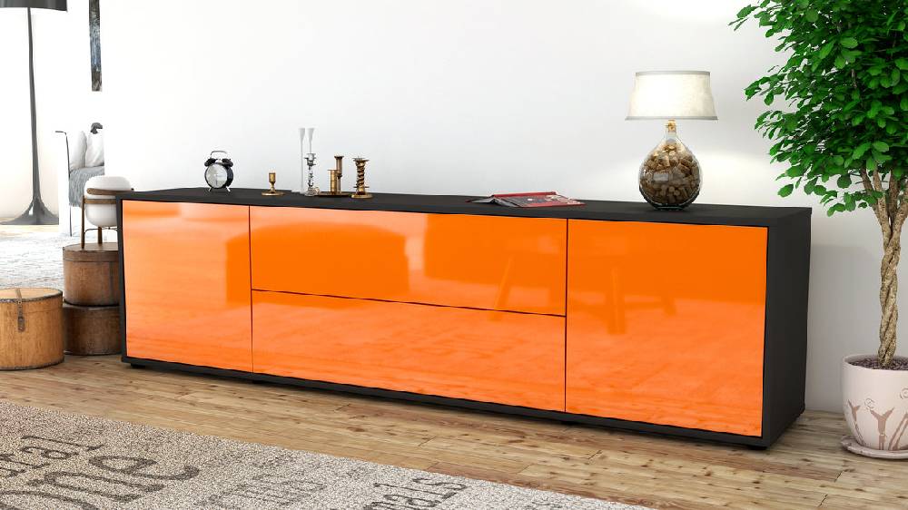 Stil Zeit Möbel Lowboard Aquilina, Orange (180x49x35cm) zollfrei