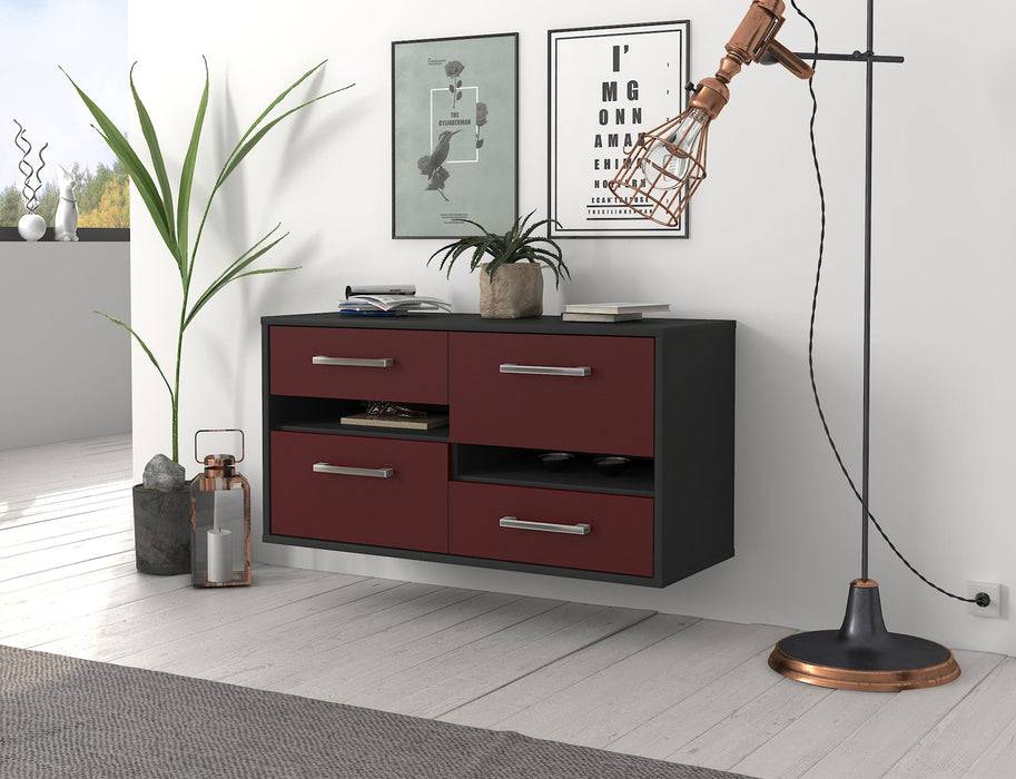 Stil Zeit Möbel Lowboard Boston, Bordeaux, hängend mit Griffen (92x49x35cm) Outlet