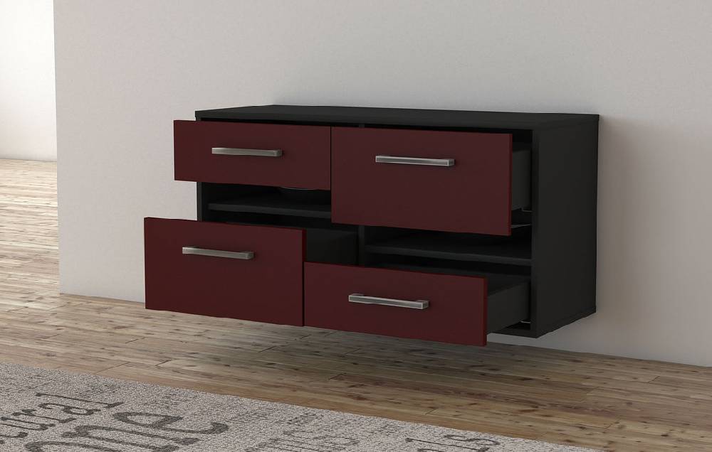 Stil Zeit Möbel Lowboard Boston, Bordeaux, hängend mit Griffen (92x49x35cm) Outlet