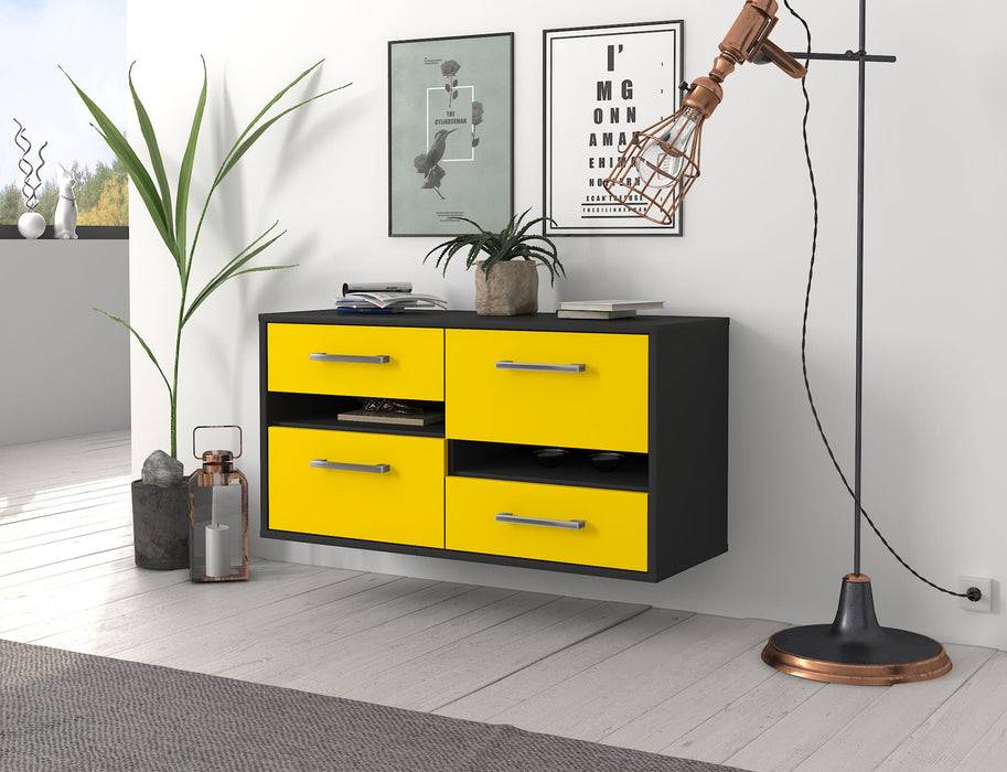 Stil Zeit Möbel Lowboard Boston, Gelb, hängend mit Griffen (92x49x35cm) Angebote