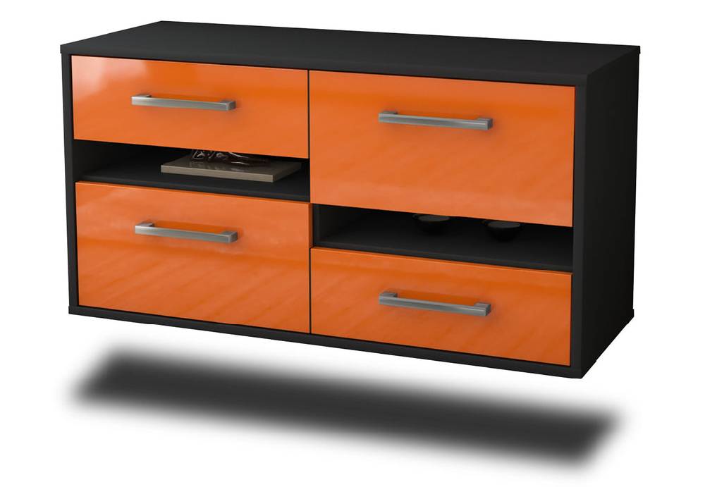 Stil Zeit Möbel Lowboard Boston, Orange, hängend mit Griffen (92x49x35cm)