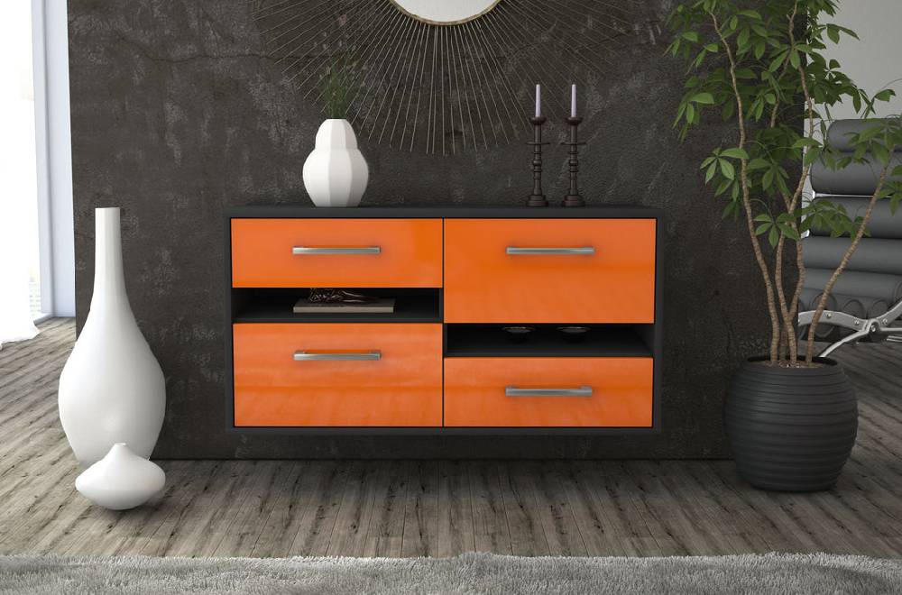Stil Zeit Möbel Lowboard Boston, Orange, hängend mit Griffen (92x49x35cm) Meist gekauft