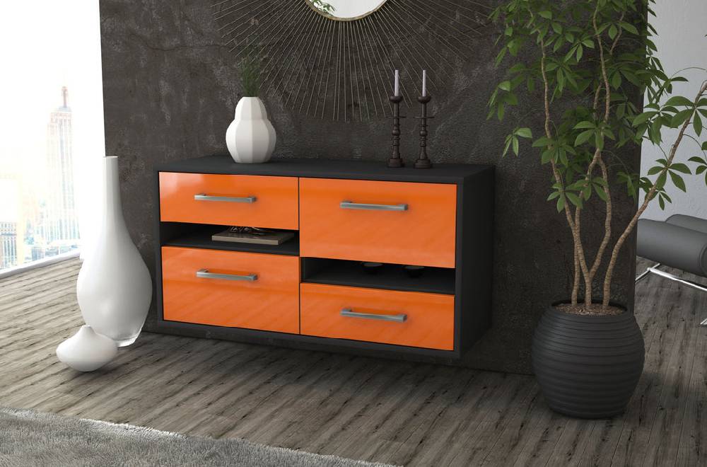 Stil Zeit Möbel Lowboard Boston, Orange, hängend mit Griffen (92x49x35cm) Meist gekauft