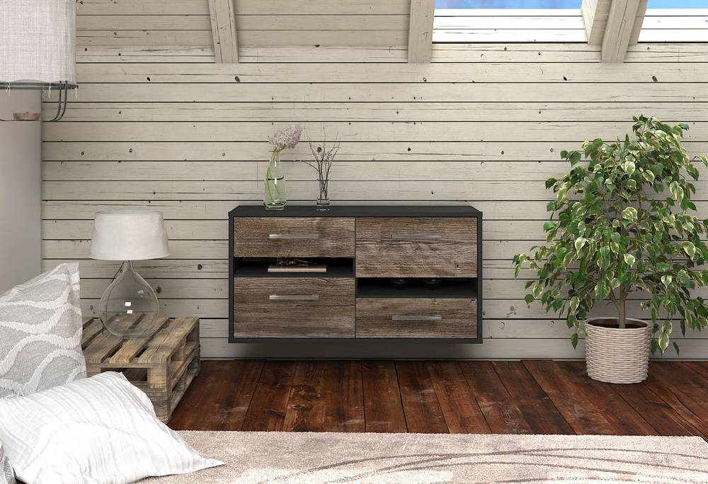 Stil Zeit Möbel Lowboard Boston, Treibholz, hängend mit Griffen (92x49x35cm) Blitzverkäufe
