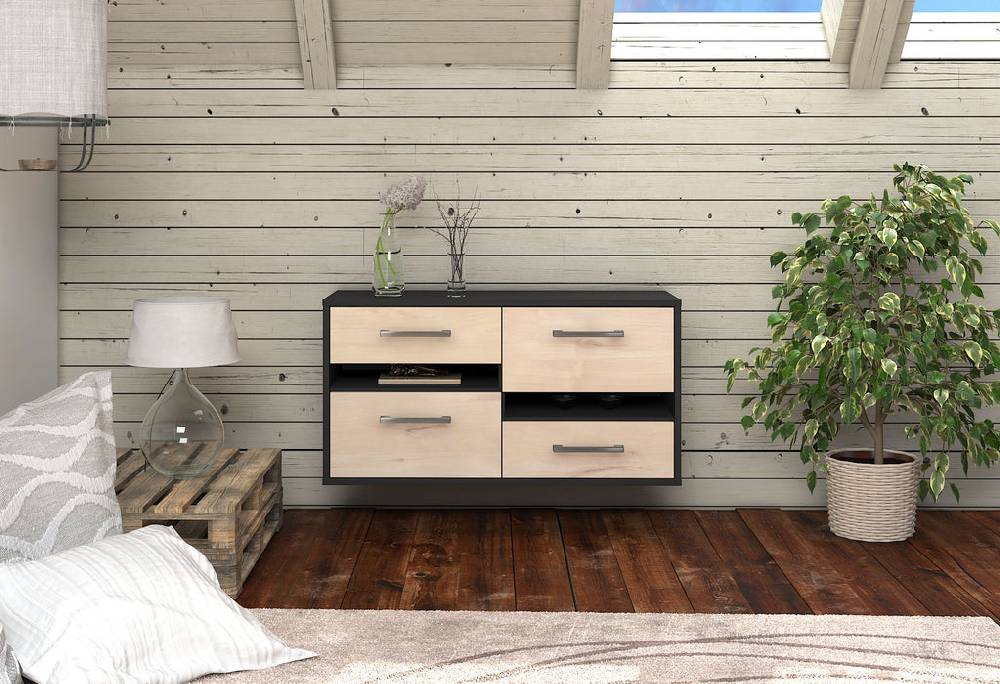 Stil Zeit Möbel Lowboard Boston, Zeder, hängend mit Griffen (92x49x35cm) Kostenloser Versand
