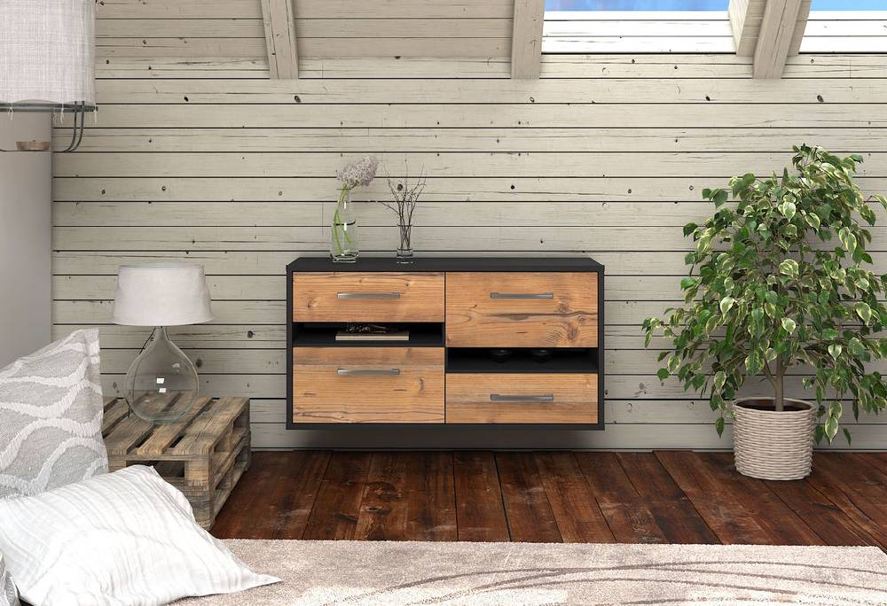 Stil Zeit Möbel Lowboard Boston, Pinie, hängend mit Griffen (92x49x35cm) Limitierter Zeitrabatt