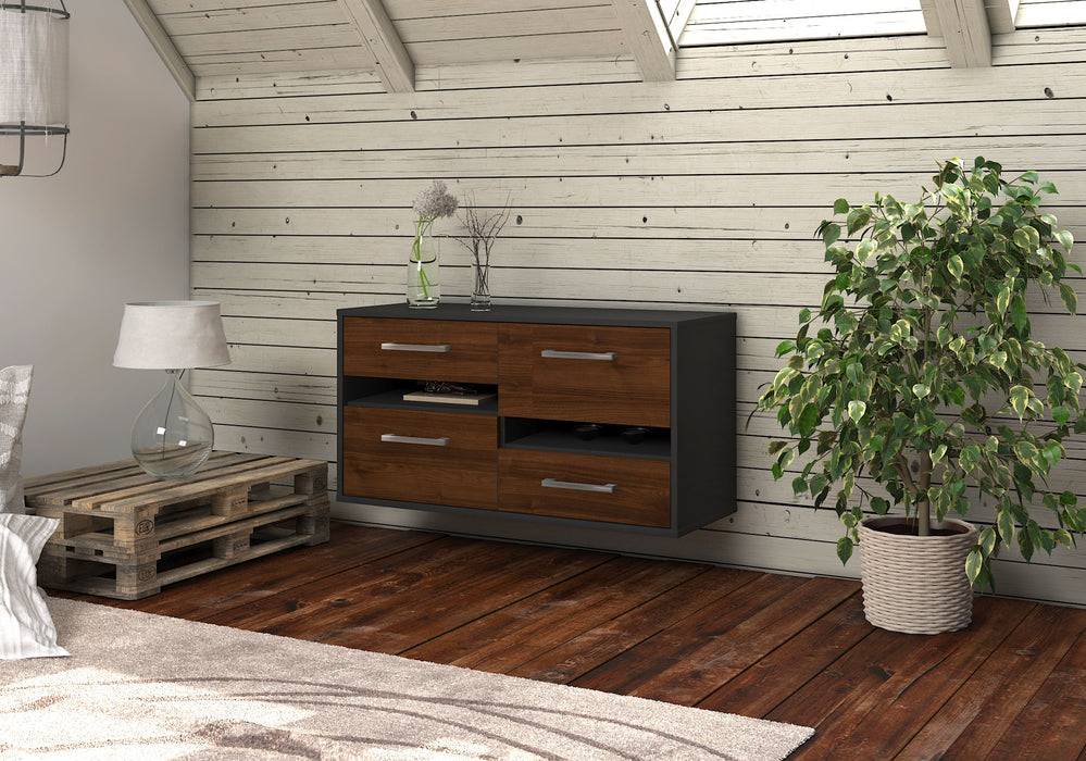 Stil Zeit Möbel Lowboard Boston, Walnuss, hängend mit Griffen (92x49x35cm) Fabrik Onlineshop