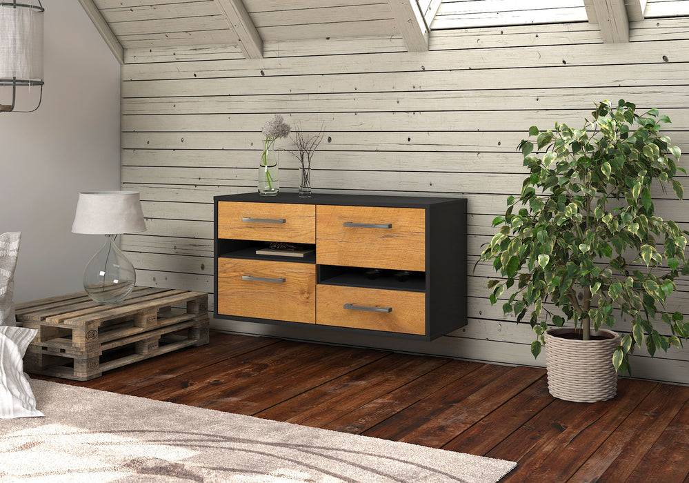 Stil Zeit Möbel Lowboard Boston, Eiche, hängend mit Griffen (92x49x35cm) Fabrikpreis