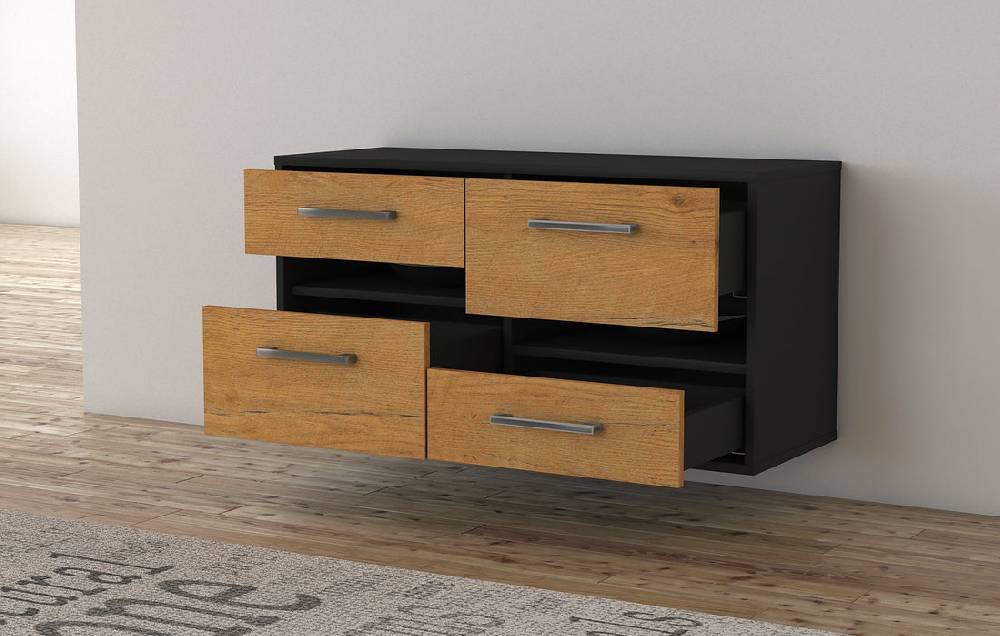 Stil Zeit Möbel Lowboard Boston, Eiche, hängend mit Griffen (92x49x35cm) Fabrikpreis