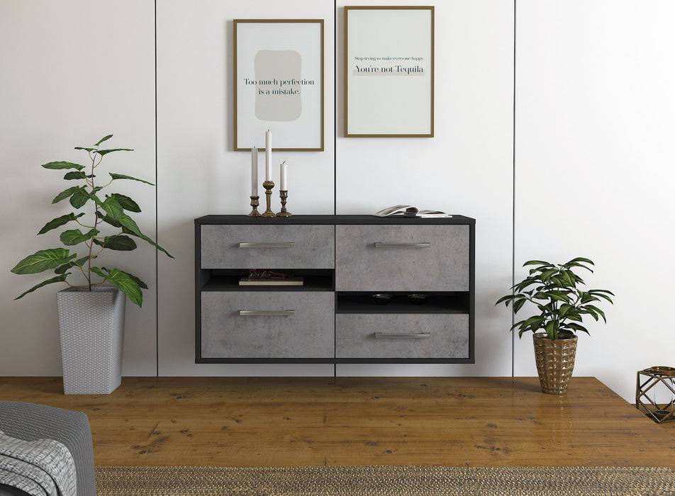 Stil Zeit Möbel Lowboard Boston, Beton, hängend mit Griffen (92x49x35cm) Sonderangebot