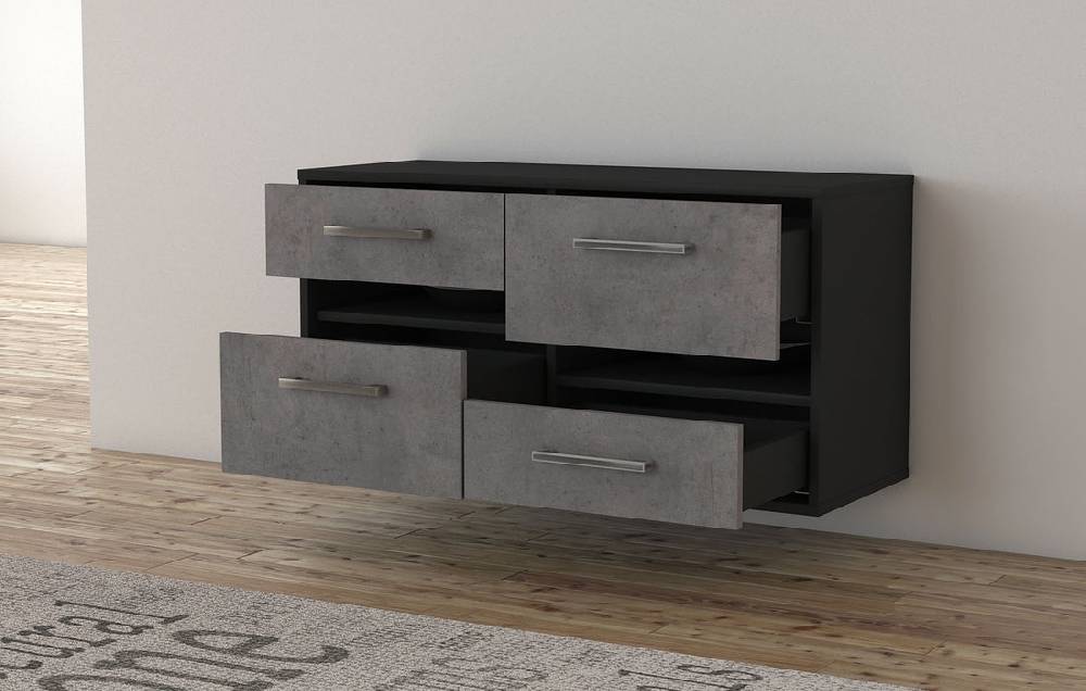 Stil Zeit Möbel Lowboard Boston, Beton, hängend mit Griffen (92x49x35cm) Sonderangebot