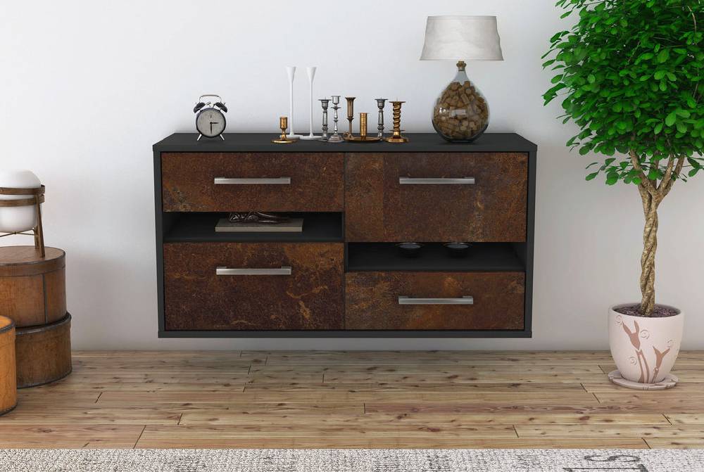 Stil Zeit Möbel Lowboard Boston, Rost, hängend mit Griffen (92x49x35cm) Rabatt