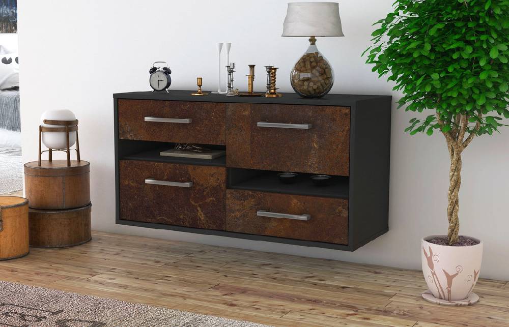 Stil Zeit Möbel Lowboard Boston, Rost, hängend mit Griffen (92x49x35cm) Rabatt