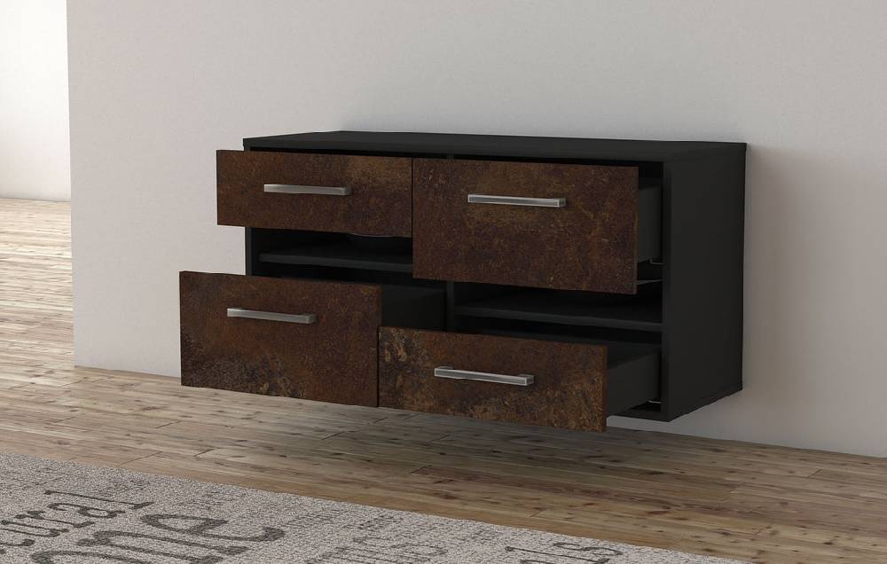 Stil Zeit Möbel Lowboard Boston, Rost, hängend mit Griffen (92x49x35cm) Rabatt