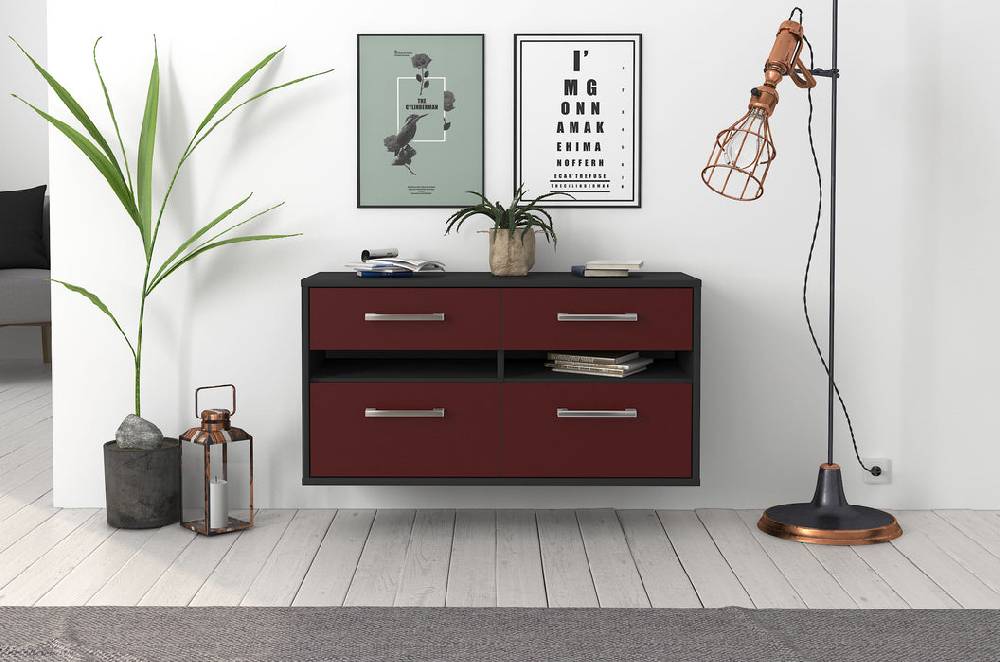 Stil Zeit Möbel Lowboard Milwaukee, Bordeaux, hängend mit Griffen (92x49x35cm) Günstig kaufen