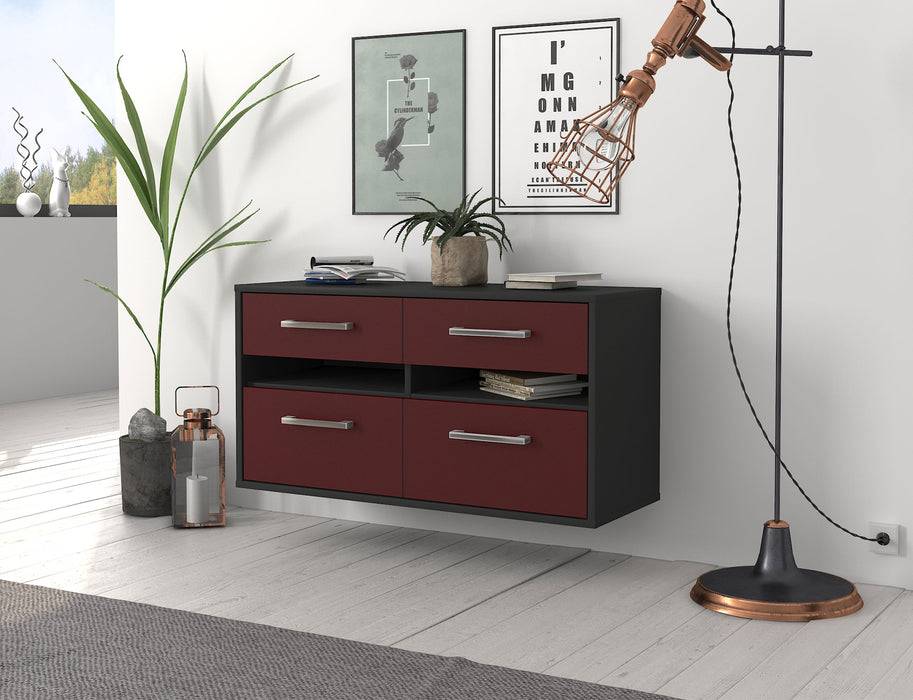Stil Zeit Möbel Lowboard Milwaukee, Bordeaux, hängend mit Griffen (92x49x35cm) Günstig kaufen