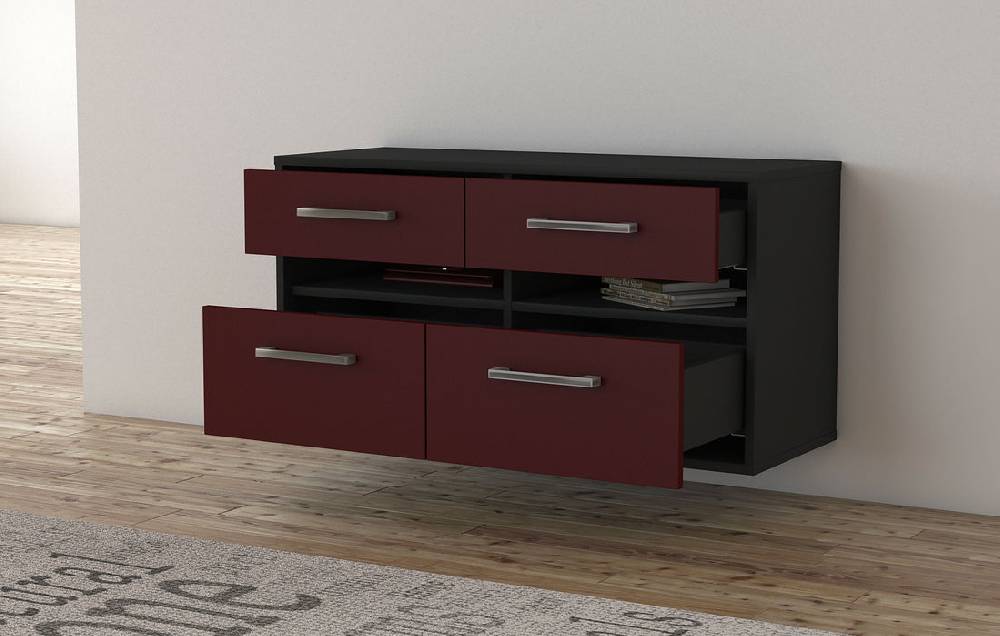 Stil Zeit Möbel Lowboard Milwaukee, Bordeaux, hängend mit Griffen (92x49x35cm) Günstig kaufen