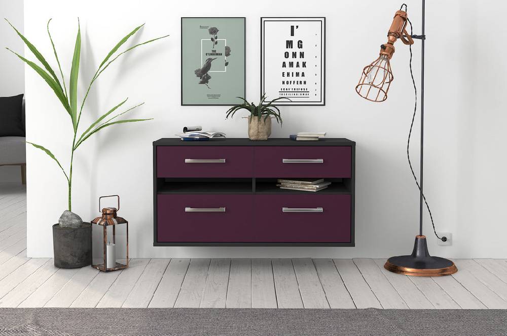 Stil Zeit Möbel Lowboard Milwaukee, Lila, hängend mit Griffen (92x49x35cm) Großer Ausverkauf