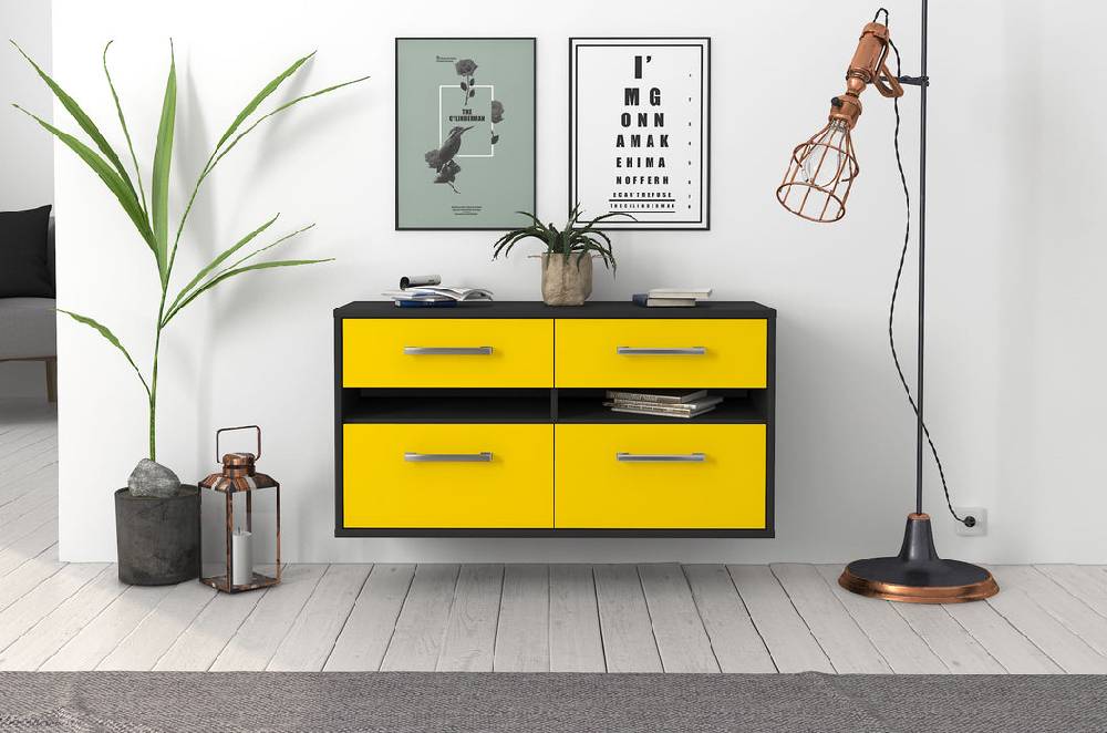 Stil Zeit Möbel Lowboard Milwaukee, Gelb, hängend mit Griffen (92x49x35cm) Flash Sale