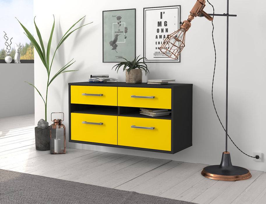 Stil Zeit Möbel Lowboard Milwaukee, Gelb, hängend mit Griffen (92x49x35cm) Flash Sale