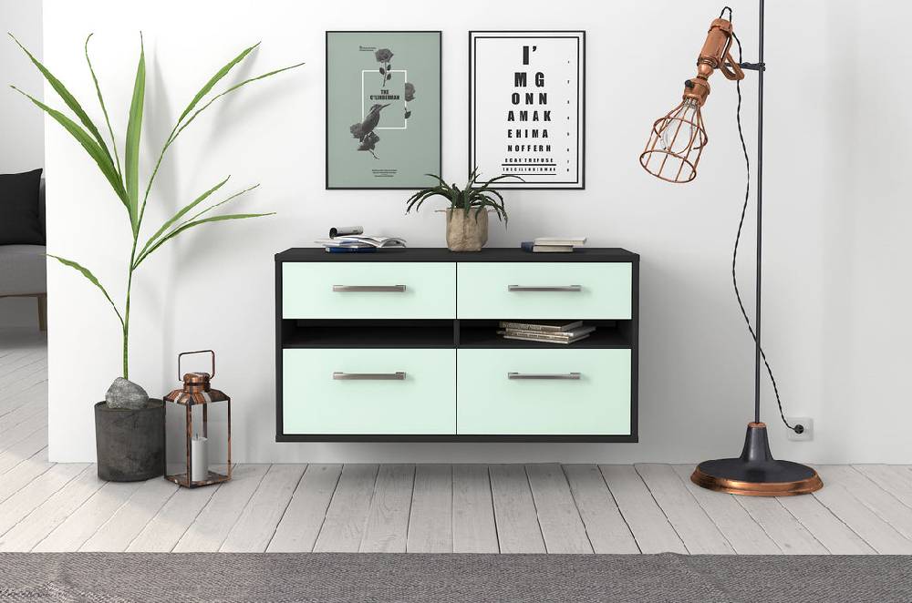 Stil Zeit Möbel Lowboard Milwaukee, Mint, hängend mit Griffen (92x49x35cm) Begrenztes Angebot