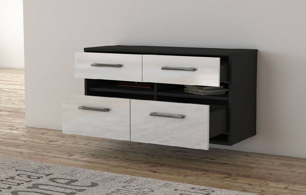Stil Zeit Möbel Lowboard Milwaukee, Grau, hängend mit Griffen (92x49x35cm) Online Shopping