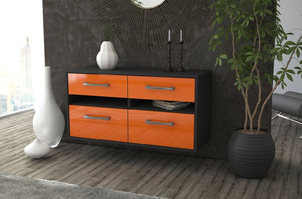 Stil Zeit Möbel Lowboard Milwaukee, Orange, hängend mit Griffen (92x49x35cm) Black Friday