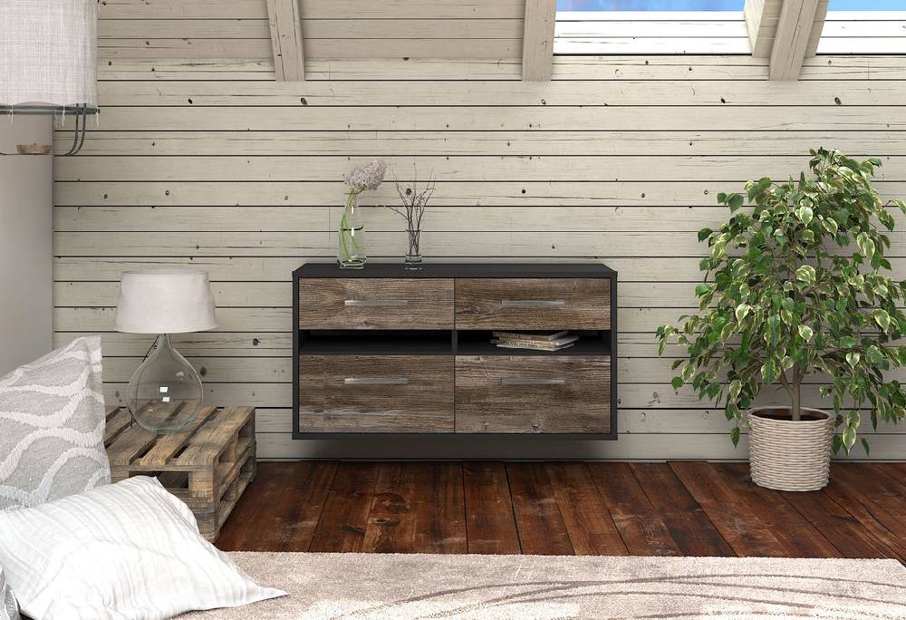 Stil Zeit Möbel Lowboard Milwaukee, Treibholz, hängend mit Griffen (92x49x35cm) Cyber Monday