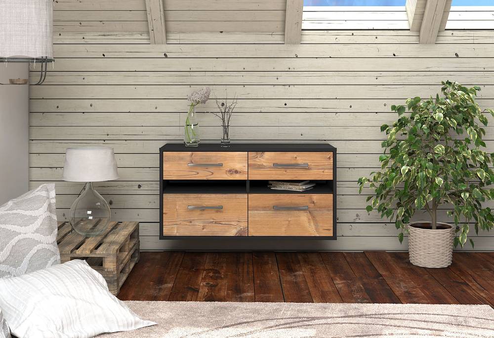 Stil Zeit Möbel Lowboard Milwaukee, Pinie, hängend mit Griffen (92x49x35cm) Osterangebot