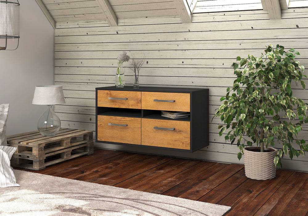 Stil Zeit Möbel Lowboard Milwaukee, Eiche, hängend mit Griffen (92x49x35cm) Vatertagsangebot