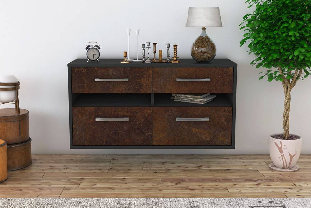 Stil Zeit Möbel Lowboard Milwaukee, Rost, hängend mit Griffen (92x49x35cm) Jubiläumsangebot