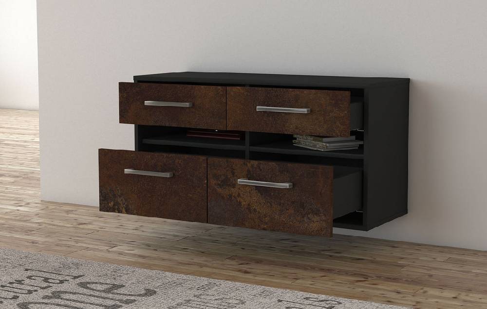 Stil Zeit Möbel Lowboard Milwaukee, Rost, hängend mit Griffen (92x49x35cm) Jubiläumsangebot