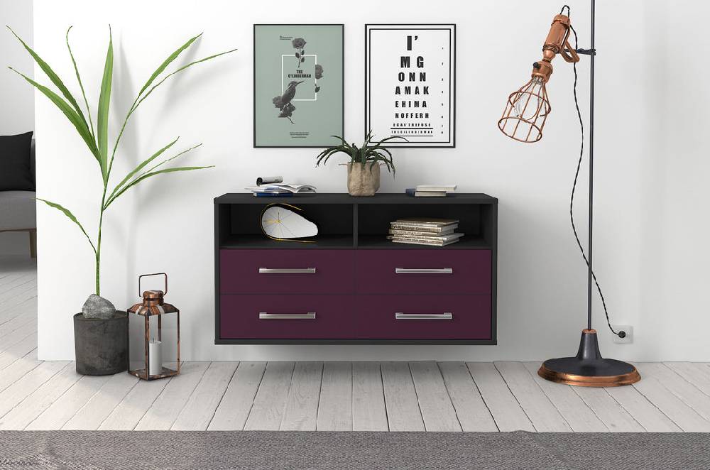 Stil Zeit Möbel Lowboard El Paso, Lila, hängend mit Griffen (92x49x35cm) Top Angebot