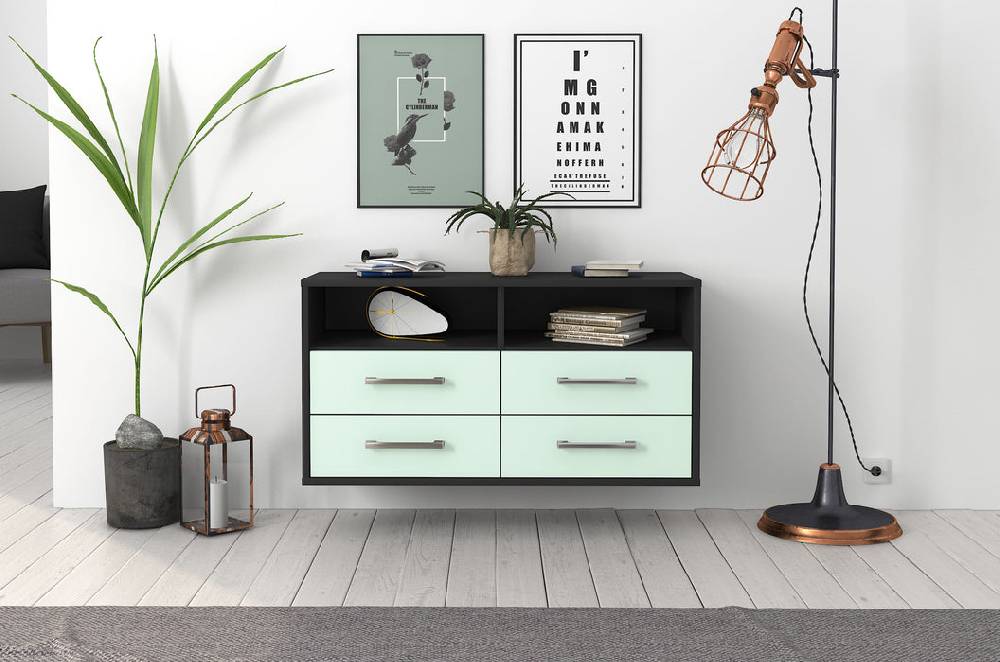 Stil Zeit Möbel Lowboard El Paso, Mint, hängend mit Griffen (92x49x35cm) Online Outlet