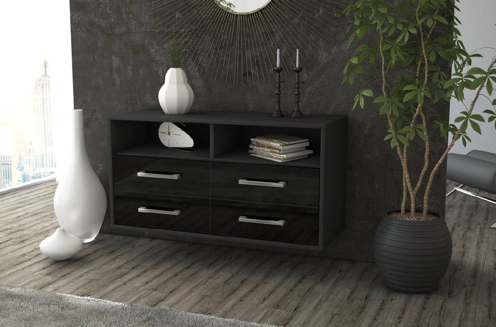Stil Zeit Möbel Lowboard El Paso, Schwarz, hängend mit Griffen (92x49x35cm) Blitzangebot