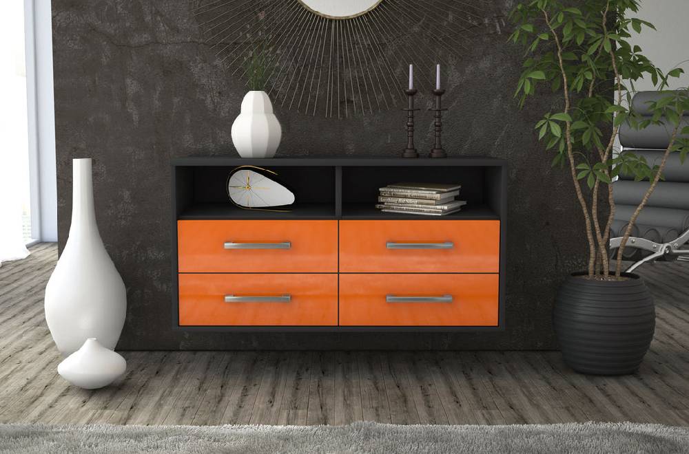 Stil Zeit Möbel Lowboard El Paso, Orange, hängend mit Griffen (92x49x35cm) Neuheiten