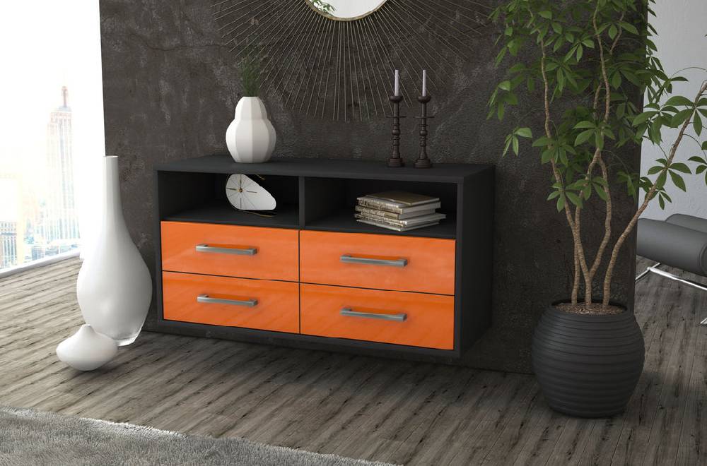 Stil Zeit Möbel Lowboard El Paso, Orange, hängend mit Griffen (92x49x35cm) Neuheiten