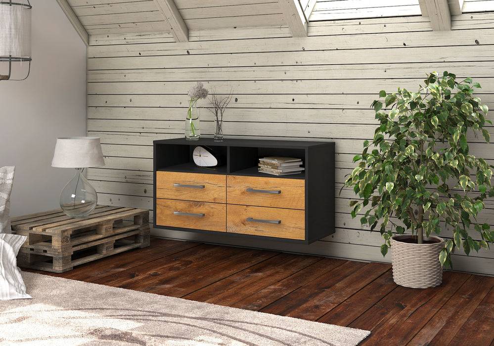 Stil Zeit Möbel Lowboard El Paso, Eiche, hängend mit Griffen (92x49x35cm) Tägliche Deals