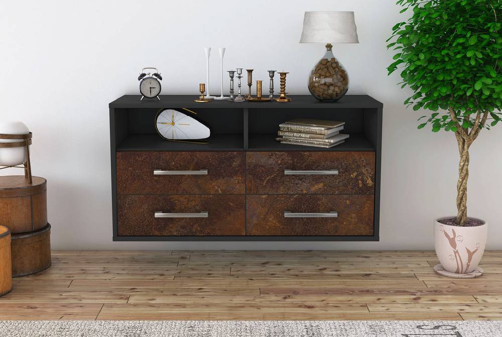 Stil Zeit Möbel Lowboard El Paso, Rost, hängend mit Griffen (92x49x35cm) VIP-Rabatte