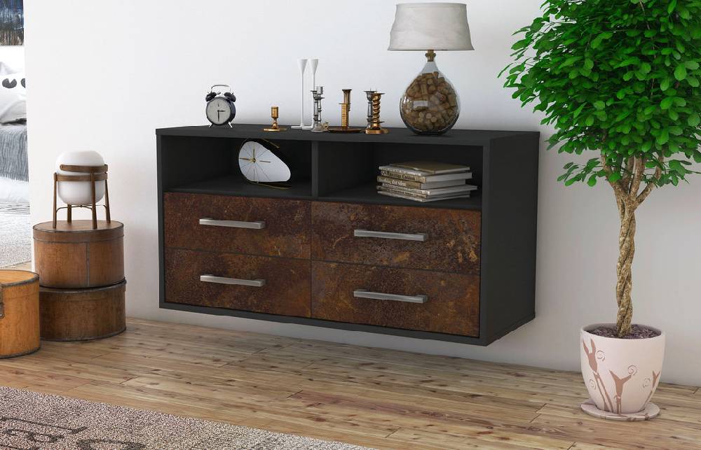 Stil Zeit Möbel Lowboard El Paso, Rost, hängend mit Griffen (92x49x35cm) VIP-Rabatte
