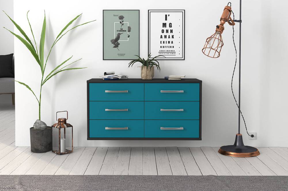 Stil Zeit Möbel Lowboard Baltimore, Tuerkis, hängend mit Griffen (92x49x35cm) Tiefpreis