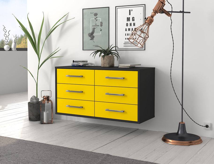Stil Zeit Möbel Lowboard Baltimore, Gelb, hängend mit Griffen (92x49x35cm) Wochenangebot